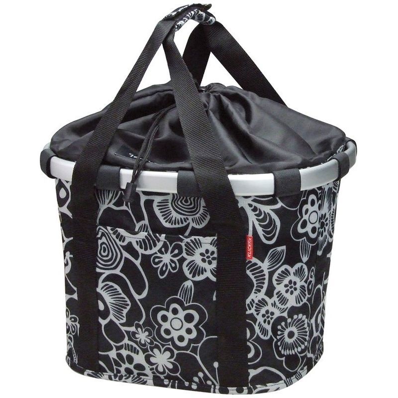 Bolsa Delantera Klickfix Reisenthel 35x28x26cm Negro/Flores Blancas