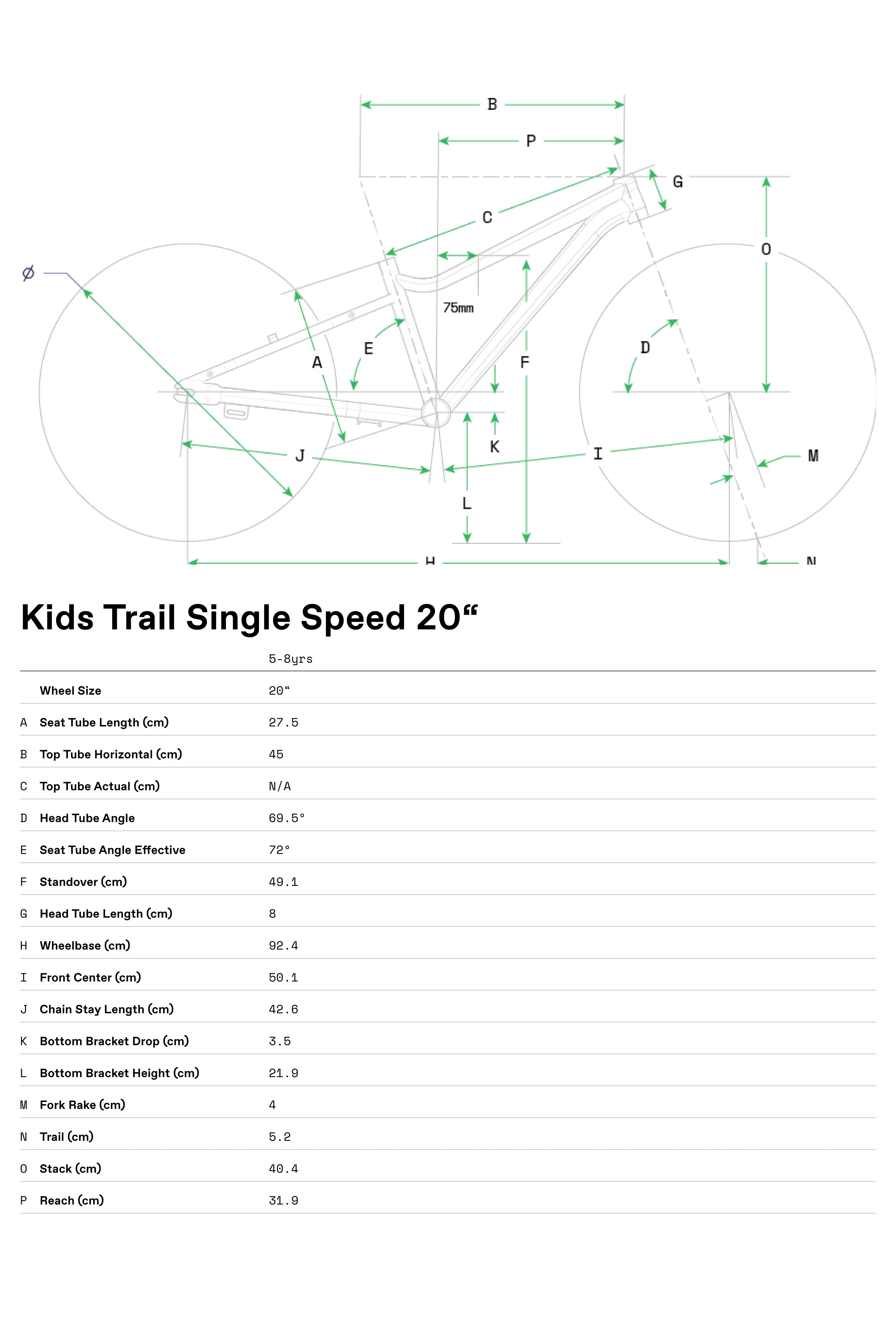 Kids Trail 20 Single Speed Cannondale 2024 Chlorine Blue - Geometría