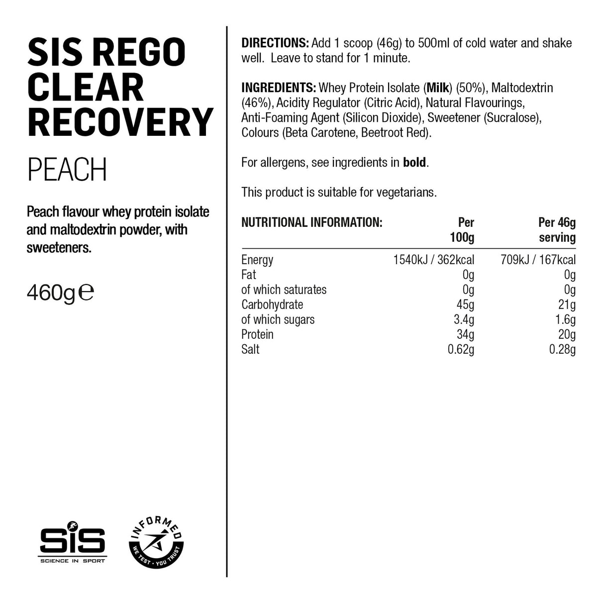 SIS REGO Clear Polvo Recuperador 460g Melocotón #2