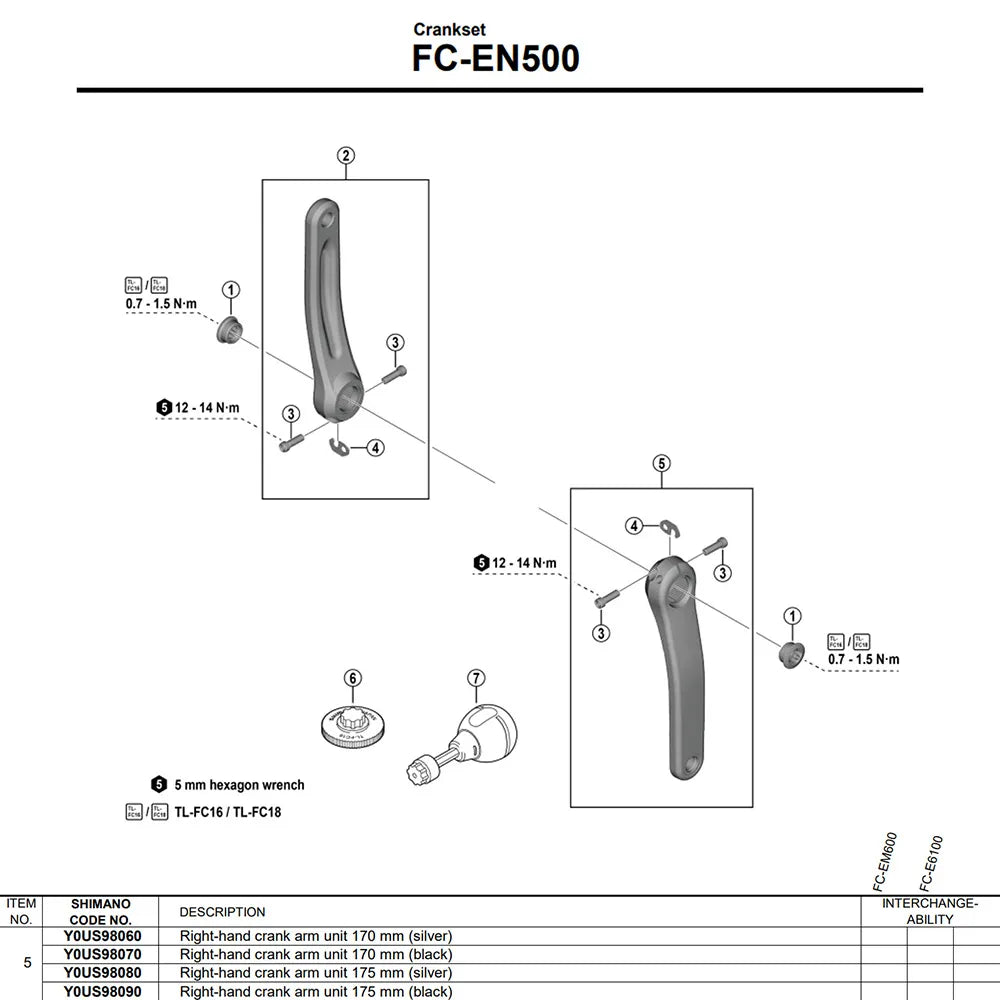 Biela Derecha Shimano FC-EN500 Plata